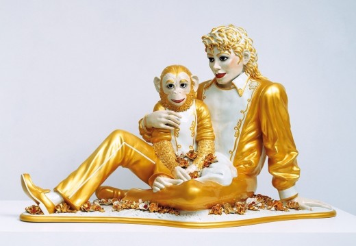 Michael Jackson and Bubbles. Escultura en porcelana.
