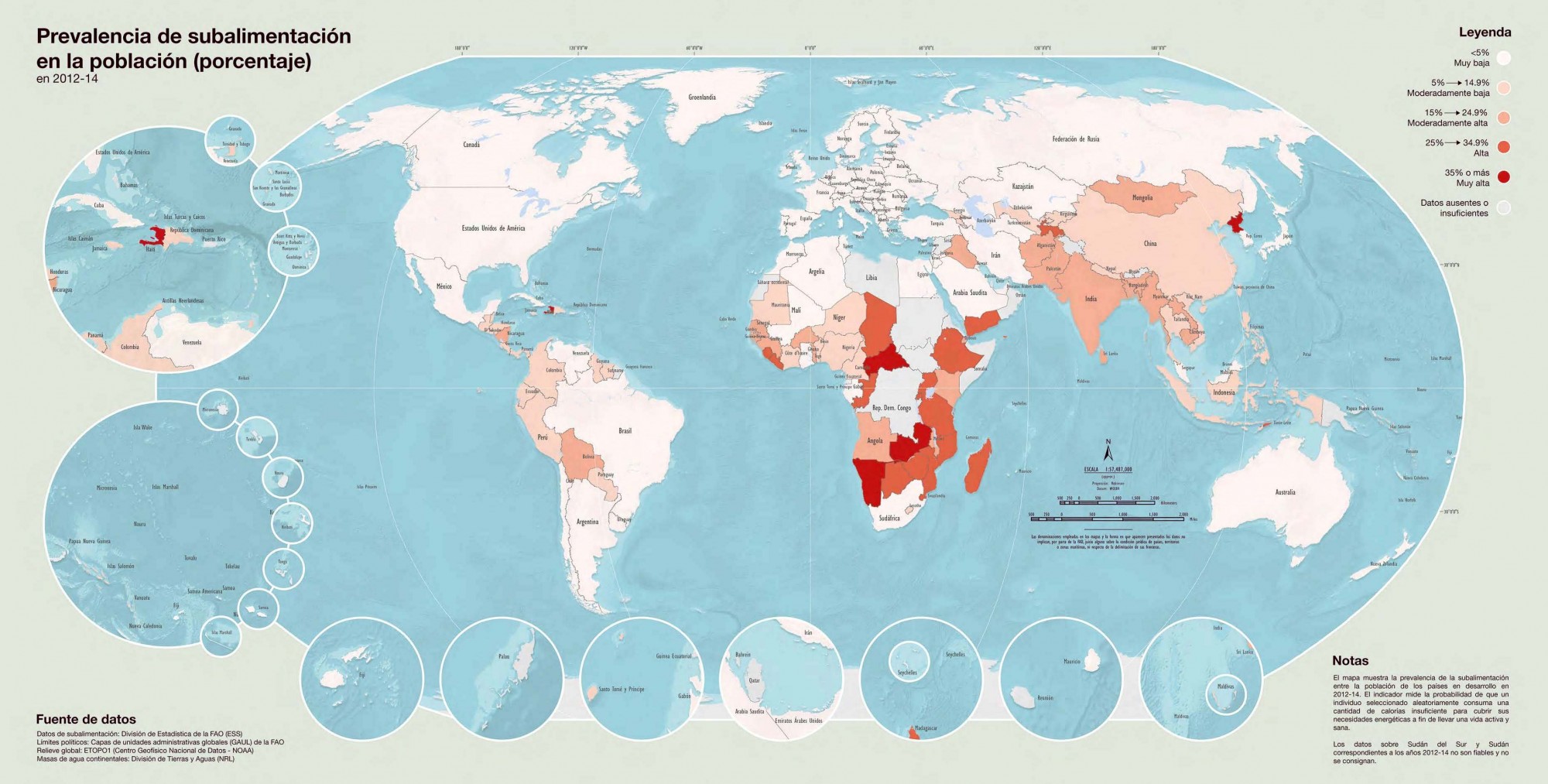 Mapa FAO Prevalencia de subalimentación